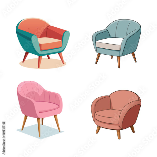 Armchair with Rounded Back Isolated on White Background – Modern Upholstered Seating
