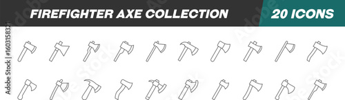 Collection of Line Icons of firefighter axe. Suitable for books, stores, shops. Editable stroke in minimalistic outline style. Symbol for design