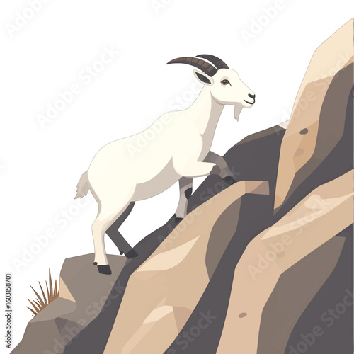Goat Climbing Rocky Mountain Illustration