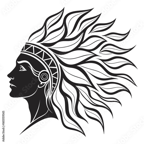 Silhouette of an Indigenous Leader: A dignified portrait of an indigenous leader, depicted in a striking silhouette.