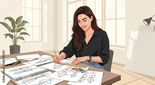 Fashion Designer at Work, Creating New Designs