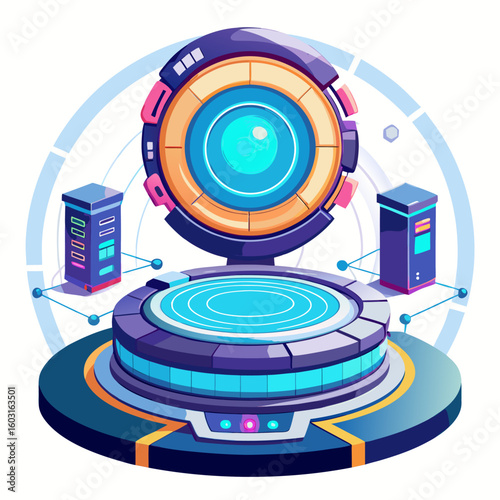 Fantastic circle vector . Abstract technology background featuring a colorful vector illustration of a modern computer design with a disc, symbolizing digital data and internet concepts