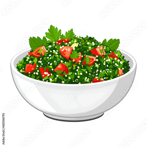 Colorful Tabbouleh Salad In White Bowl
