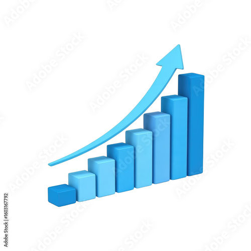 Free Download Blue bar chart with upward arrow indicating positive growth trend and increasing progress - GFXLoad