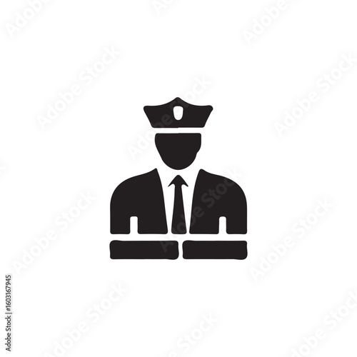 Professional police officer silhouette icon.A simple, black silhouette of a police officer.
