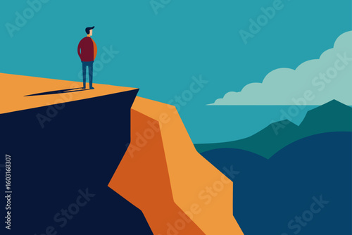 lonely hiker on scenic cliff edge