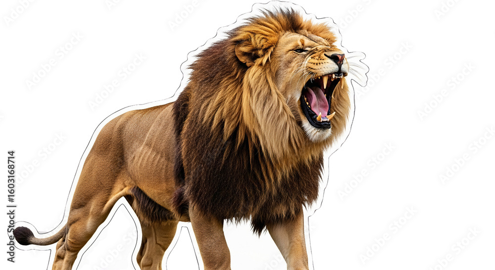 Obraz premium Roaring lion showing teeth isolated PNG with Transparent Background