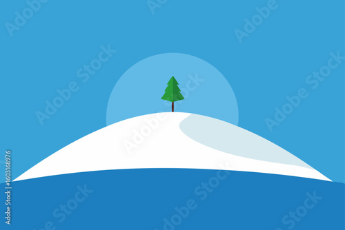 snowy hilltop with lone tree