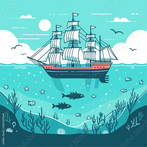 illustration of a ship on the seabed
