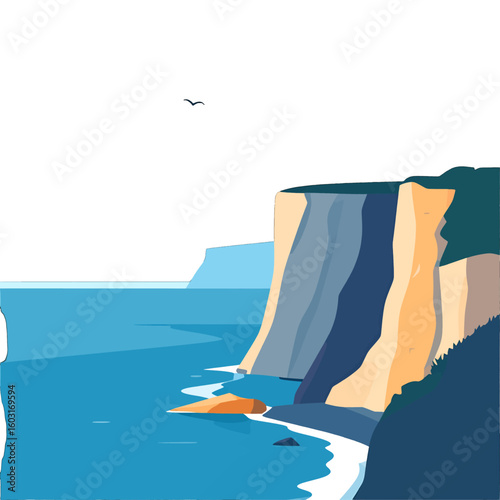 Coastal Cliff Landscape Scene with Bird