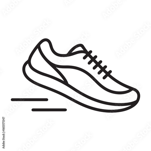 Black outline of a running shoe with motion lines sneaker