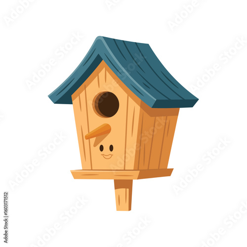 Charming wooden birdhouse with a friendly face