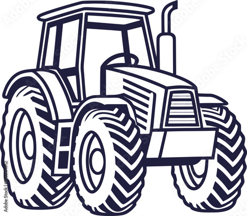 Dark blue outline drawing of a farm tractor with large tires agriculture vehicle