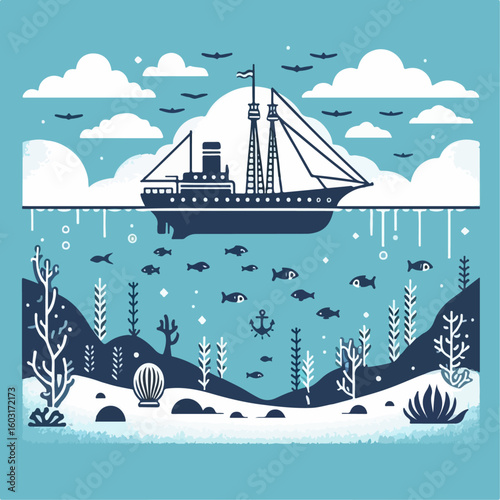 illustration of a ship on the seabed
