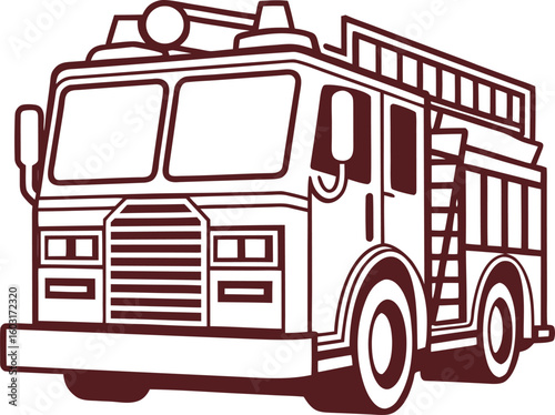 Stylized maroon and white graphic of a fire truck viewed from the front fire engine