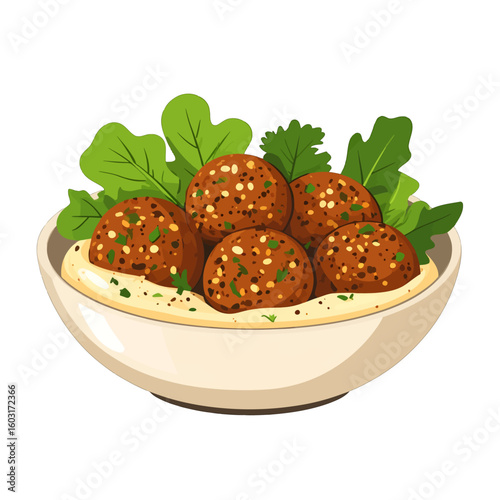 Falafel Balls In Hummus Dip With Salad