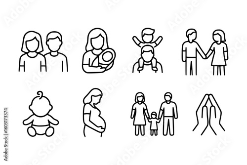 Outline Icons for Family, Parenthood, Relationships