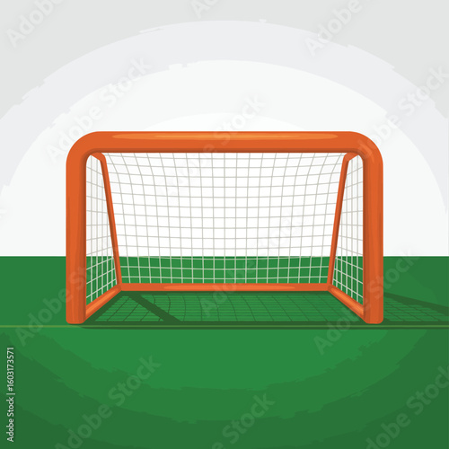 Bright orange soccer goal on a green field