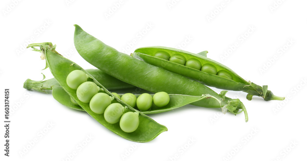 Fresh green peas in pods isolated on white Fresh green peas in pods isolated on white