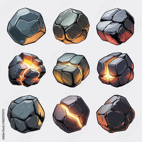 Collection of glowing hot volcanic rocks and embers