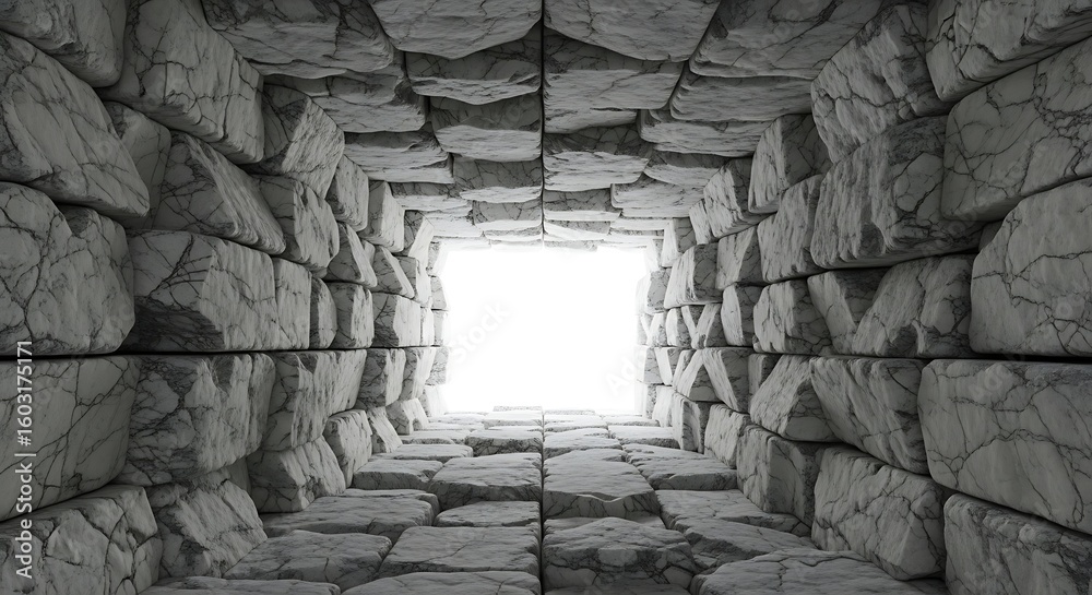 Fototapeta premium Stone Brick Tunnel Looking Up Towards Bright Light in Natural Setting