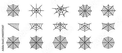 Black spiderwebs collection various shapes and sizes cobweb arachnid