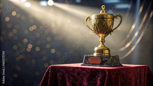 gold trophy cup on the stage