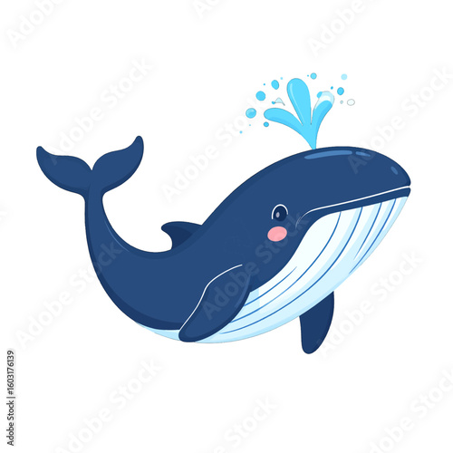 Cute Cartoon Whale Spouting Water