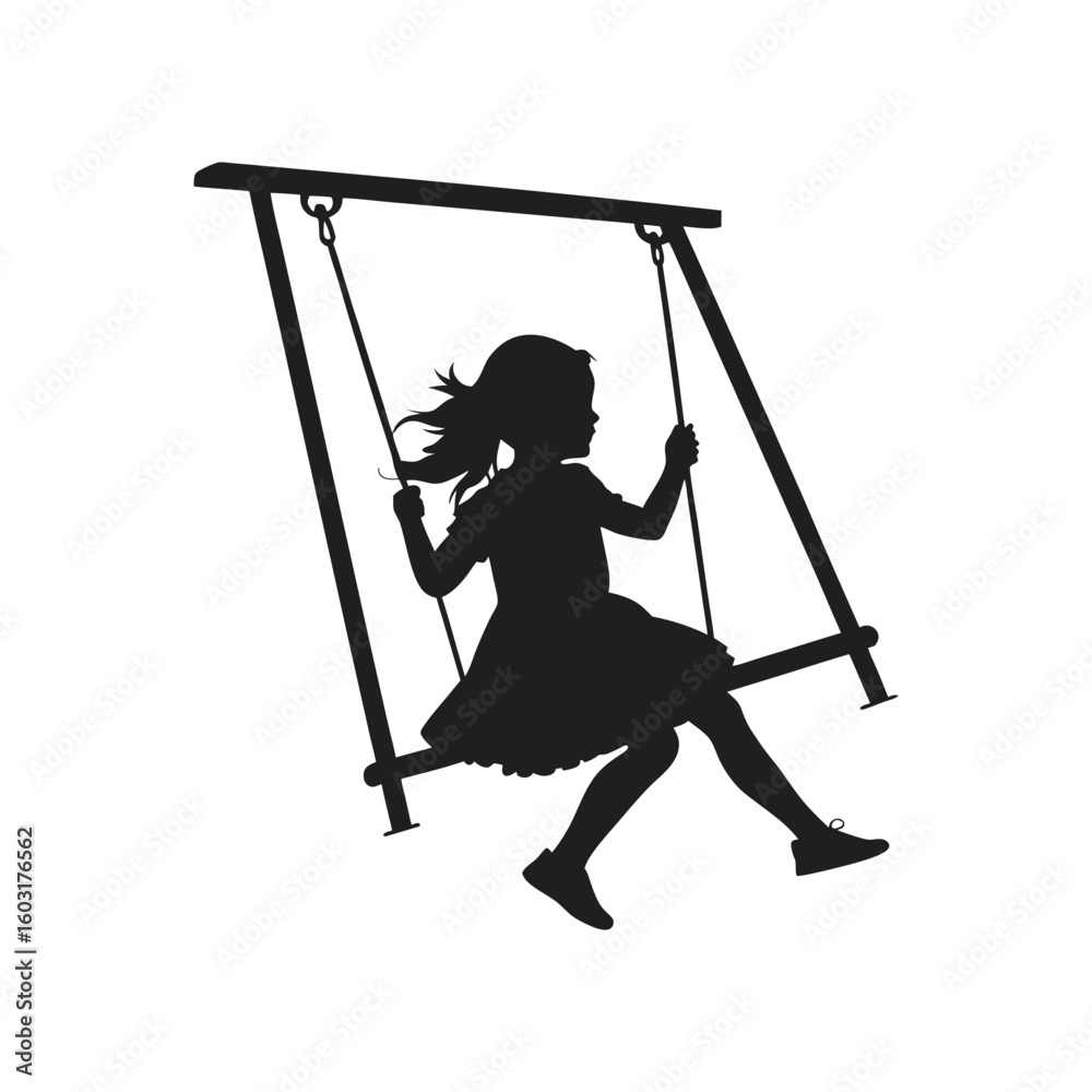 silhouette girl play swinging swing vector art silhouette girl play swinging swing vector art