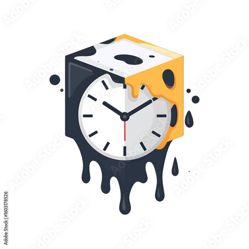 Melting Cheese Clock Pixel Art Illustration