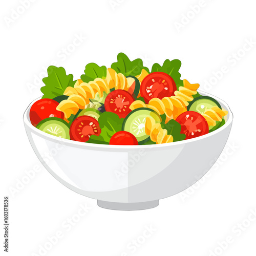Colorful Pasta Salad In White Bowl
