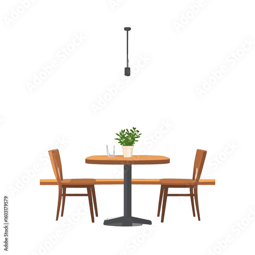 Pixel Art Cafe Interior Design With Wooden Table And Chairs