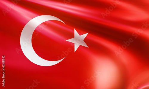 Realistic wavy national flag of the Republic of Turkey closeup. Turkish patriotic background for celebrate Republic day and Victory day. 3d vector illustration