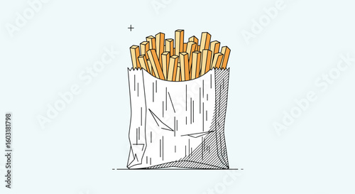 Delicious golden french fries in a paper bag ready for enjoying a tasty snack or meal accompaniment
