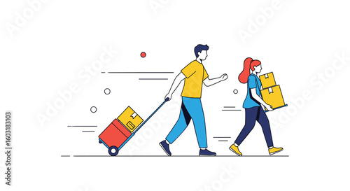 Couple carrying luggage for travel adventure exploring new destinations together on vacation journey
