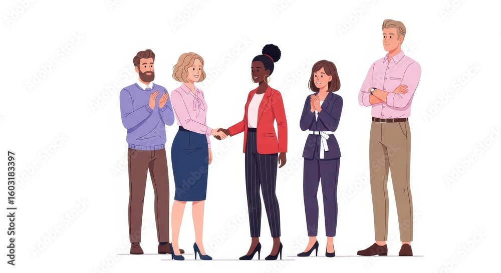 Obraz premium Flat illustration of a group of professionals applauding a successful business handshake and agreement