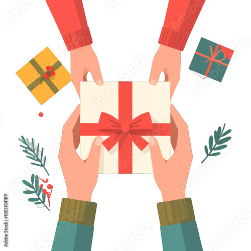 Hands Exchanging Christmas Gift