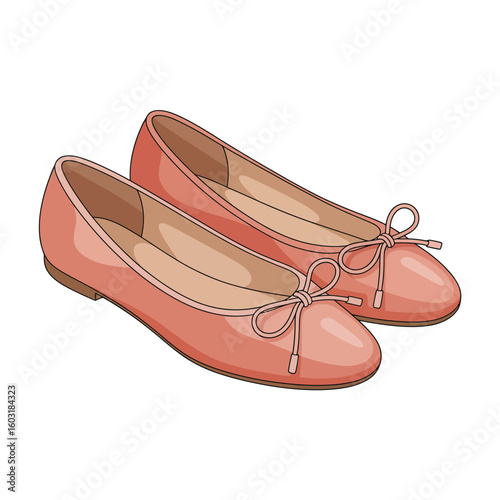 Elegant coral patent leather ballet flats with bow detail