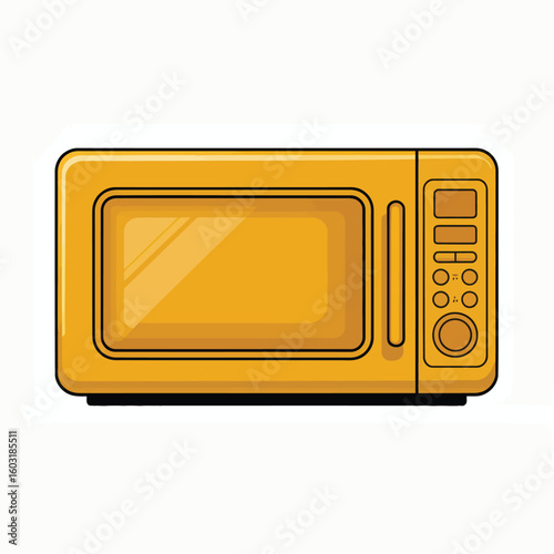 A bright yellow microwave oven on a white background