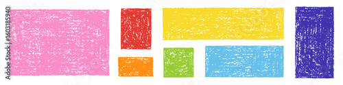 Set of Design Elements Hand-drawn Colorful Stamps of Different Sizes Isolated on White Backdrop. Style of Children's Drawing.