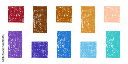 Set of Design Elements Hand-drawn Templates of Blue, Violet, Brown, Beige Colors Isolated on White Backdrop. Style of Children's Drawing.