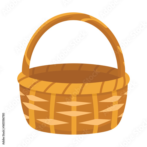 Woven round basket with a curved handle