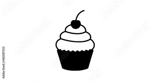 Cupcake icon vector illustration  white and black beautiful
