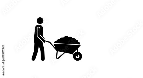 Man with a garden wheelbarrow black and white icon