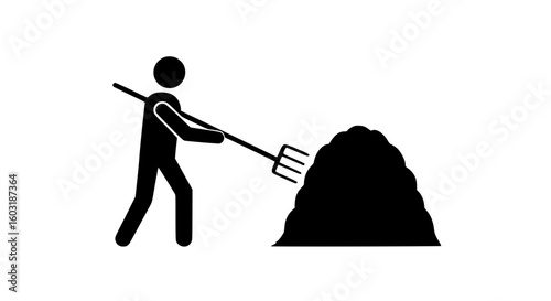 Man with pitchfork and haystack