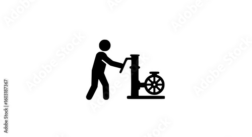 A man is working machine white and black icon