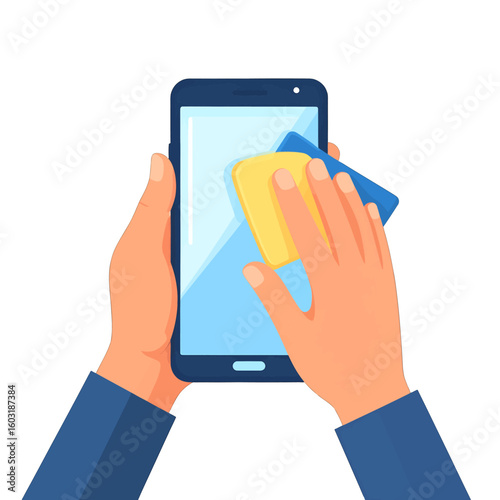 Hands Cleaning Smartphone Screen With Cloth