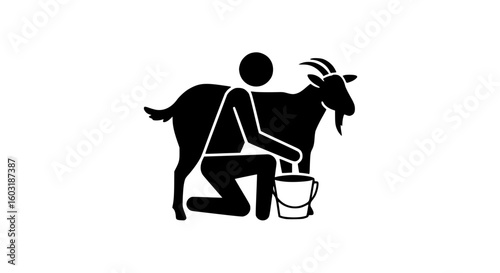 Man and goat man and goat black and white icon