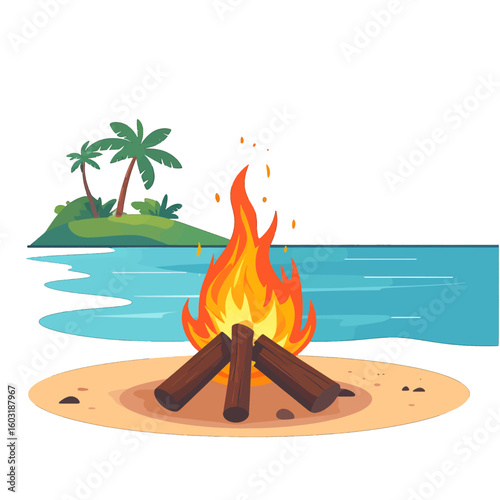 Tropical Island Beach Campfire Scene