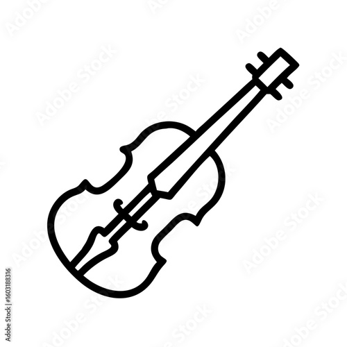 Isolated outline drawing of a violin stringed musical instrument